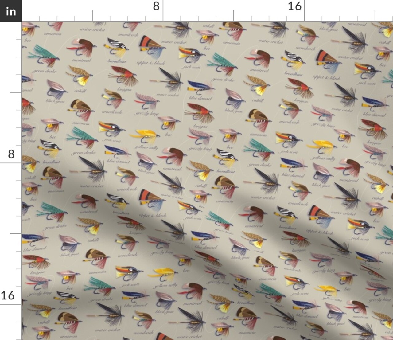 Trout Small Scale Tan Sports Fly Fishing Masculine Recreation Custom Printed Fabric by Spoonflower Various Fabrics by the Yard or Fat Quarter